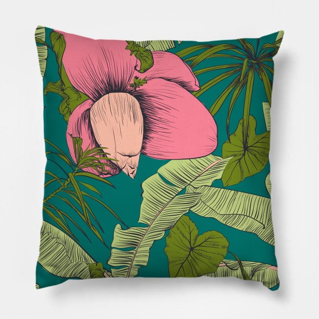 Seamless tropical pattern with banana palms Pillow by Olga Berlet