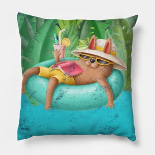 Cute cat on vacation Pillow