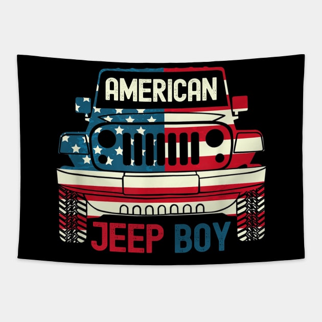 American Jeep Boy Usa flag jeep Tapestry by Oska Like