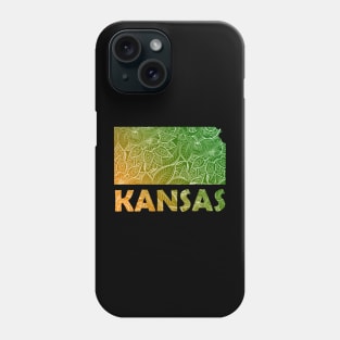 Colorful mandala art map of Kansas with text in green and orange Phone Case