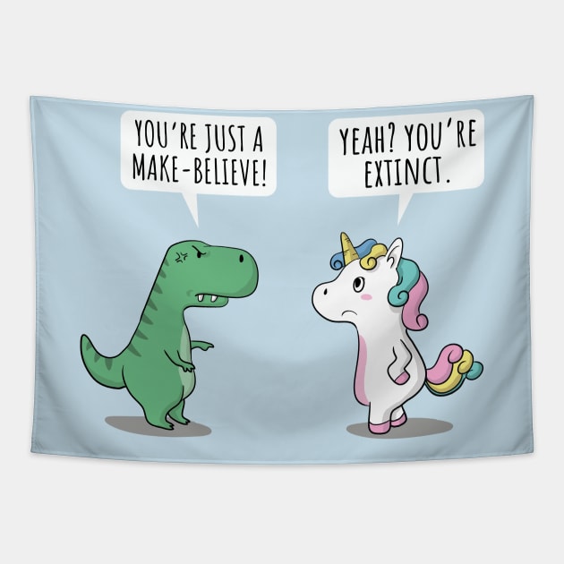 Cute Funny Angry Dinosaur Trex Extinct Unicorn Kids Gift Tapestry by Freid