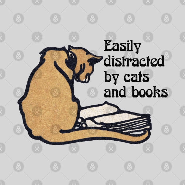 Retro Vintage Aesthetic - Cat - Easily Distracted by Cats and Books by Design By Leo