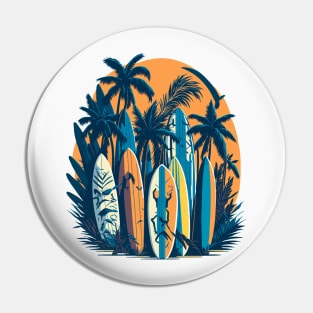 Colorful surfboards and palm trees on the beach Pin