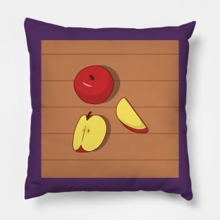 Whole and Sliced Apple on Wooden Table Pillow