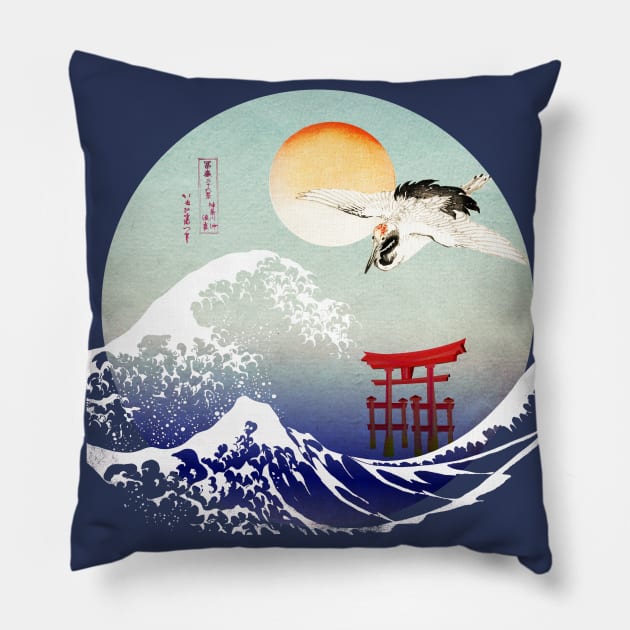 The Great Wave Japanese Crane Pillow by Bluepress