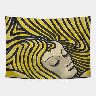 Psychedelic woman in colors vintage line art Tapestry