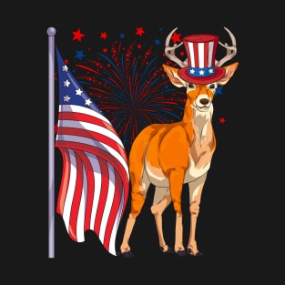 US Flag Patriotic American Deer Animal Lover 4th Of July T-Shirt