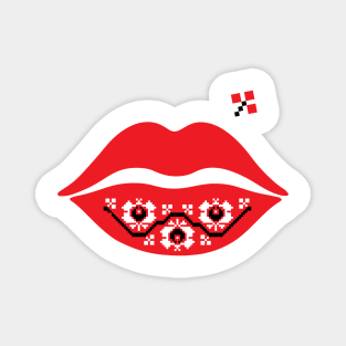 Red Lips - Traditional Romanian folk art knitted embroidery pattern Magnet