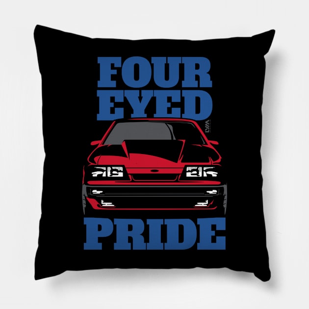 Foxbody 5.0 Ford Mustang Four Eyed Pride Pillow by LYM Clothing