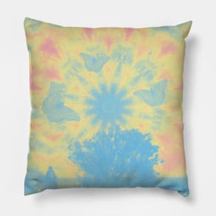 Surreal butterflies and landscape on mandala Pillow