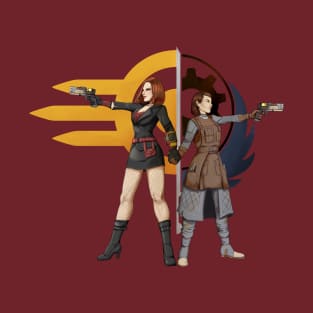 Beth & Odessa Hero Pose (with Logos) T-Shirt