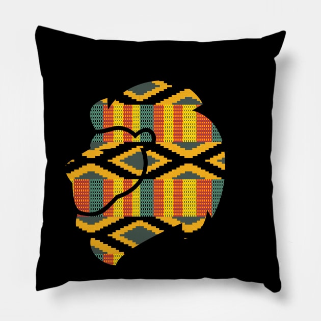 Lion Animal with African Kente Pattern Pillow by kentevibes