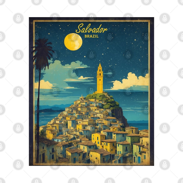 Salvador Brazil Starry Night Vintage Tourism Travel Poster by TravelersGems