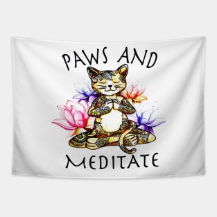 Yoga Cat Paws and Meditate Tapestry