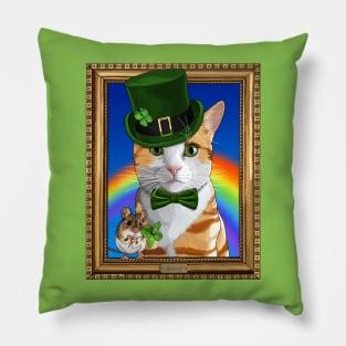 St Patricks Day Leprechaun Cat and Mouse Pillow