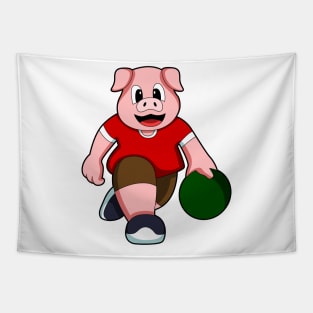 Pig at Bowling with Bowling ball Tapestry