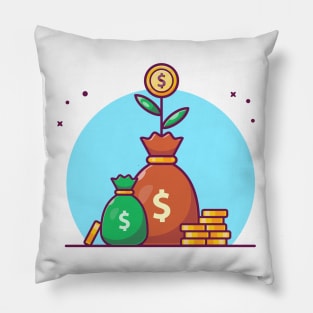 Sack of plant money with stock of coin cartoon Pillow