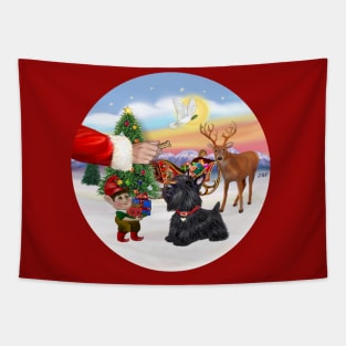 Santa Offers a Treat to his Scottish Terrier Tapestry