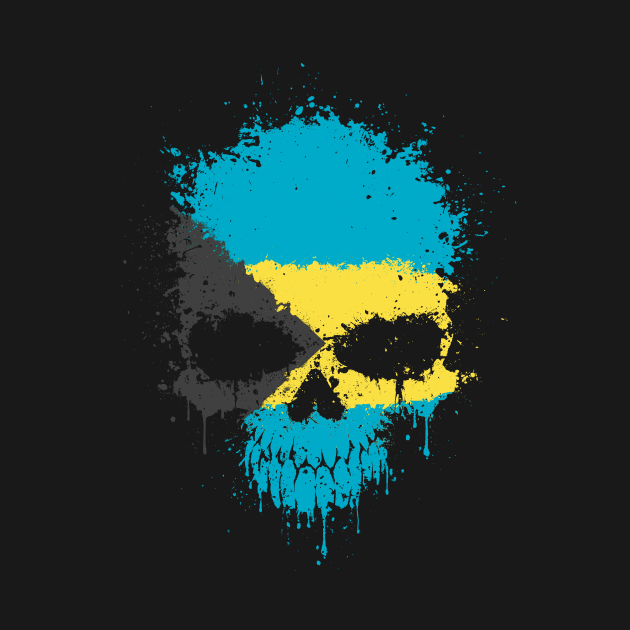 Chaotic Bahamas Flag Splatter Skull by jeffbartels