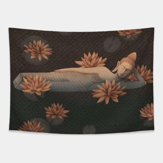 Sleeping Buddha with lotus flowers Tapestry by KindSpirits