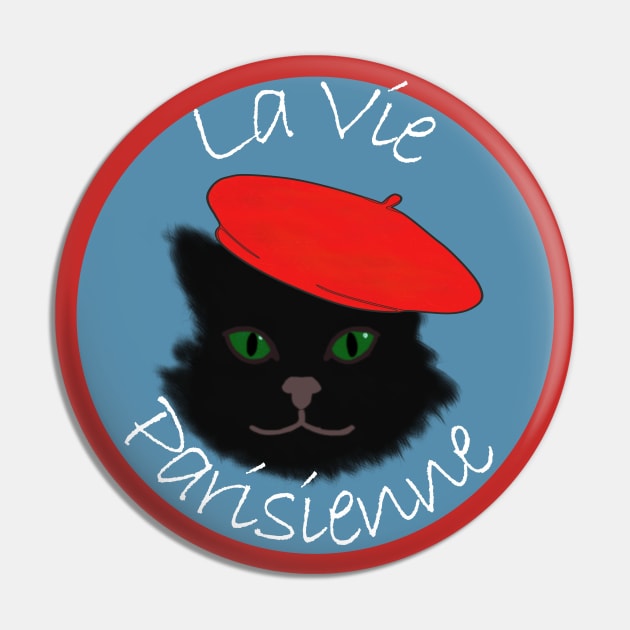 Black Cat With Beret Pin by Miozoto_Design