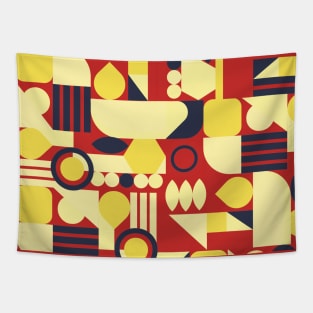 geometric pattern abstract  yellow red Tapestry