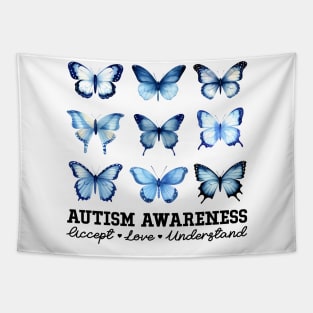 In April We Wear Blue Butterfly Autism Tapestry