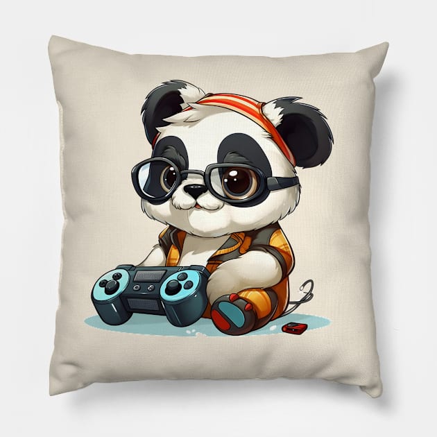 Gamer Panda Pillow by ai1art