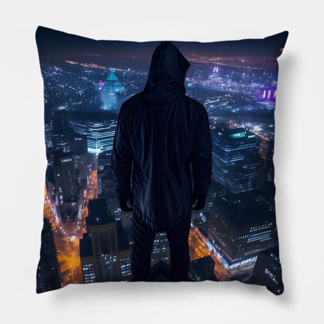 Metropolis Nightwatchman: Guardian of Shadows Pillow by insaneLEDP