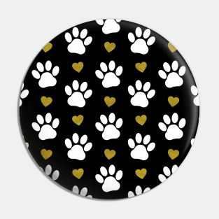 Pattern Of Paws, Dog Paws, White Paws, Gold Hearts Pin