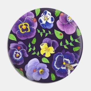 Pansies Ladybugs Bumblebees and Leaves Purple Pin