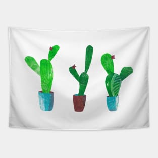 Succulent cacti in pots - mixed media collage Tapestry