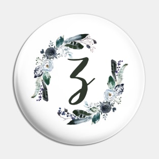 Floral Monogram Z Lovely Autumn Foliage Pin