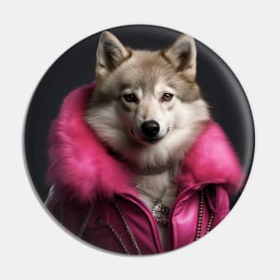 Wolfdog In Pink Jacket Pin