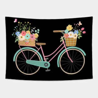 Vintage Bicycle With Bike Basket Overflowing Spring Flowers Tapestry