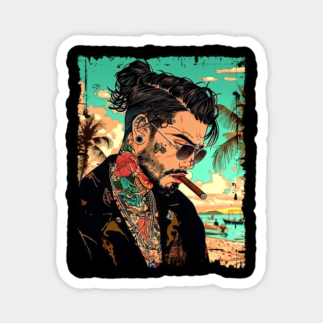 Urban Streetwear Cuban Man on Beach with Cigar Magnet by Vlaa