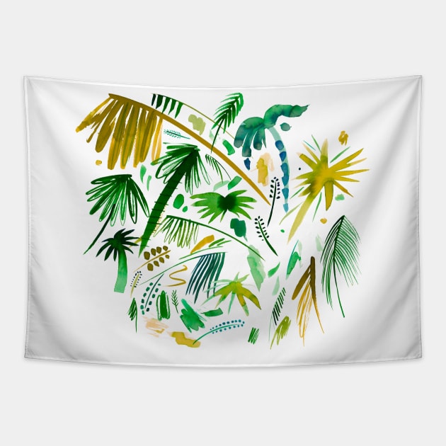 Watercolor Tropical Jungle Palms Tapestry by ninoladesign