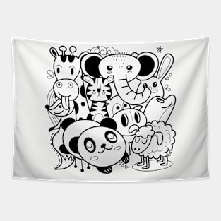 cute cartoon sketch animals Tapestry