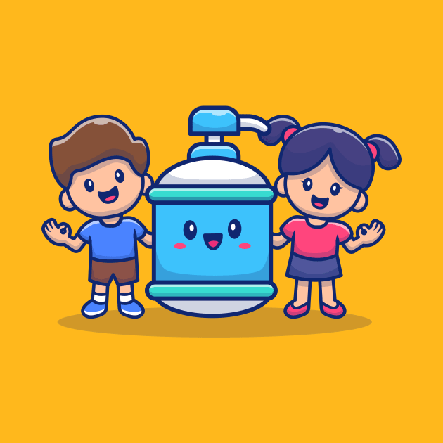 Cute Boy And Girl With Hand Sanitizer Bottle by Catalyst Labs