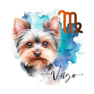 Virgo Zodiac Sign Cute Yorkshire Terrier watercolor art T-Shirt