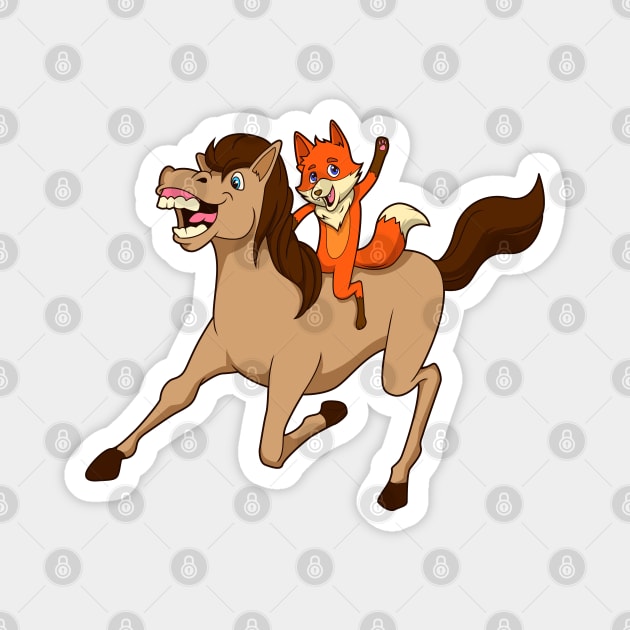 Cartoon fox riding horse Magnet by Modern Medieval Design