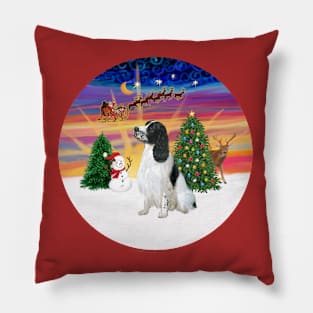 Santa's Sunset Take Off Featuring an English Springer Spaniel Pillow