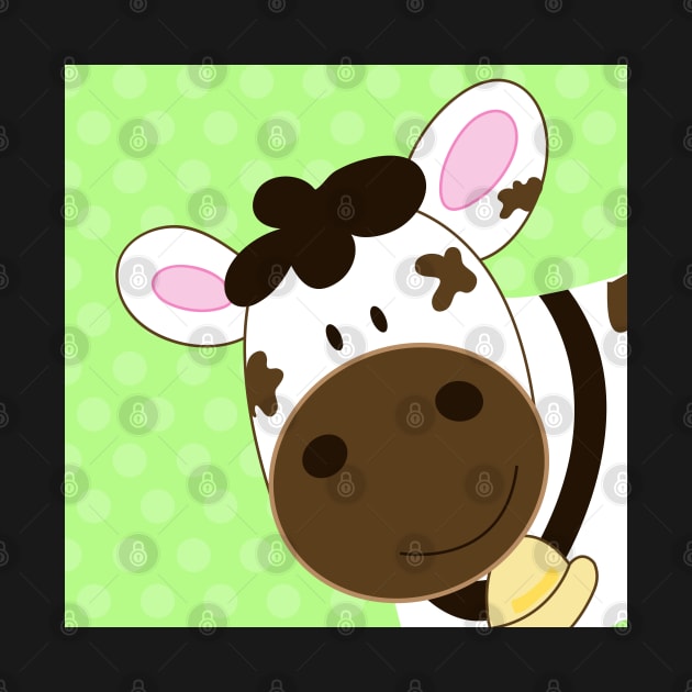 Cute Happy Cow -  Green by JessDesigns