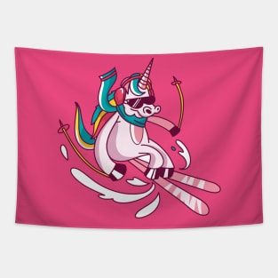 Skiing Unicorn Tapestry