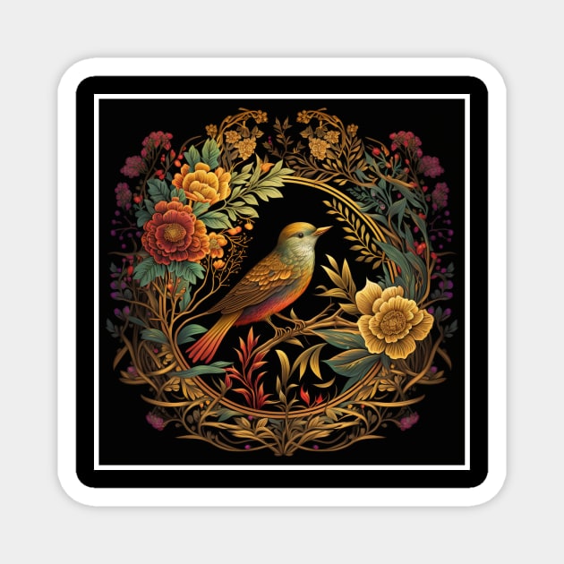 Bird with Floral Ornament Magnet by logiamerch