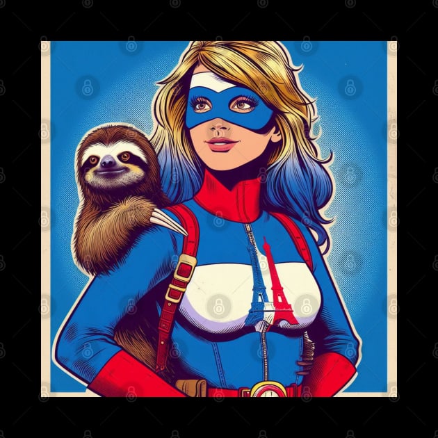 Francais: Female 70's Comic Book Hero with Sloth 1 by Woodpile