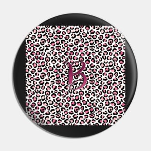 Letter B Monogram & Pink Leopard Print Pin