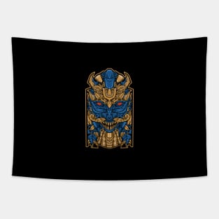 blue golden mask statue head Tapestry