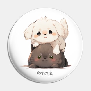 Friends Maltese Dog and Russian Blue Cat Pin