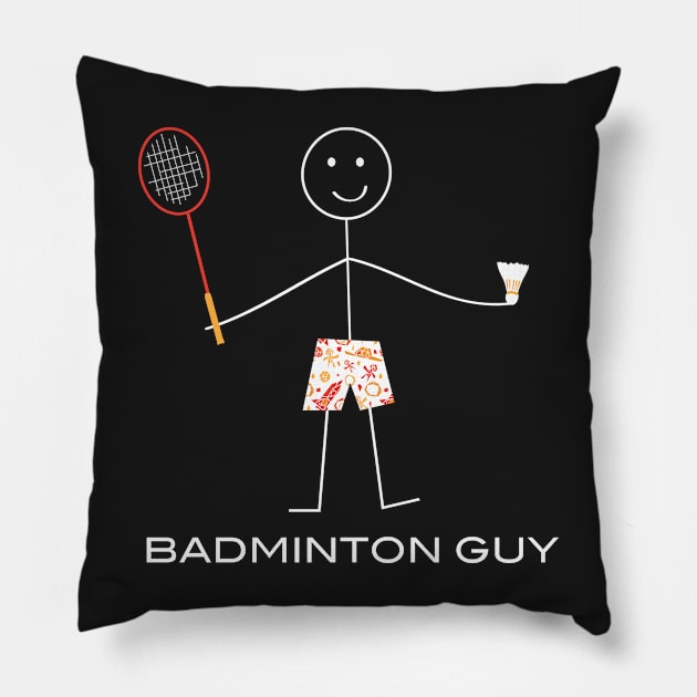 Funny Mens Badminton Guy Sports Illustration Pillow by whyitsme